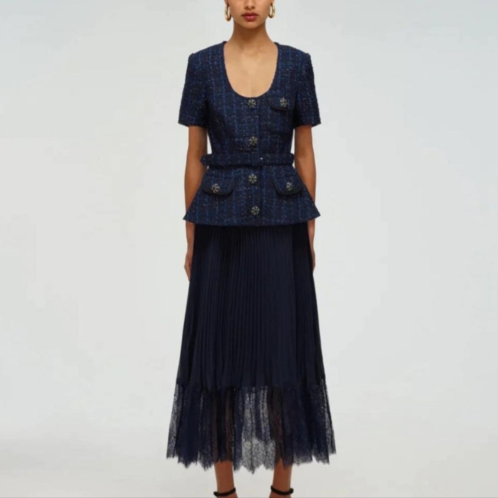 Self-Portrait Navy Midi Dress - NEW